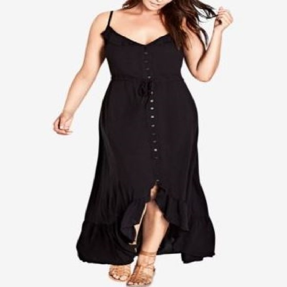 City Chic Dresses & Skirts - City Chic Trendy Plus Size Ruffled Maxi Black 16W